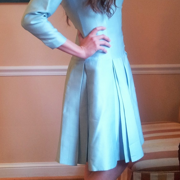 Mignon Paris New York Light Blue Silk Dress, SZ 2 - Picture 7 of 8